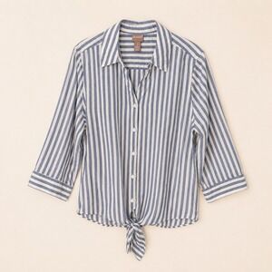 Chicos Lightweight Lyocell Striped Button Down Shirt (2/LG/12) Flattering Staple